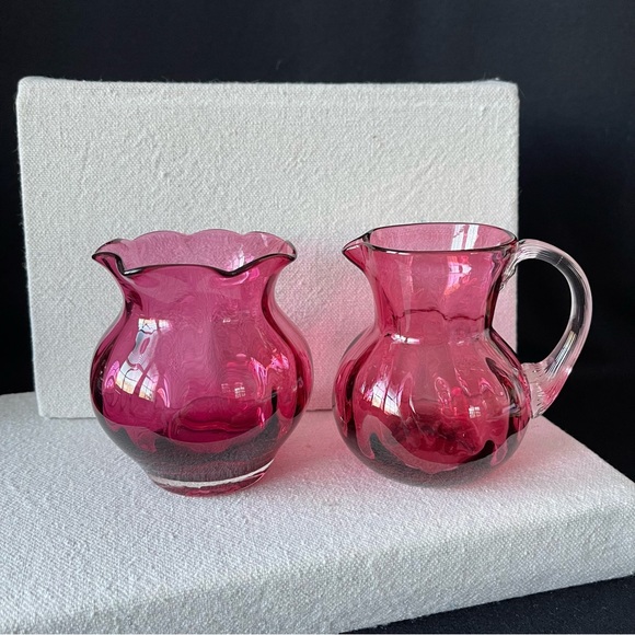 Pilgrim Cranberry Glass - 3 pieces - Vintage - Picture 13 of 14